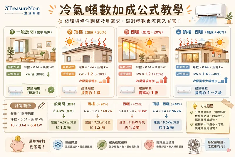 頂樓西曬冷氣噸數加成公式教學