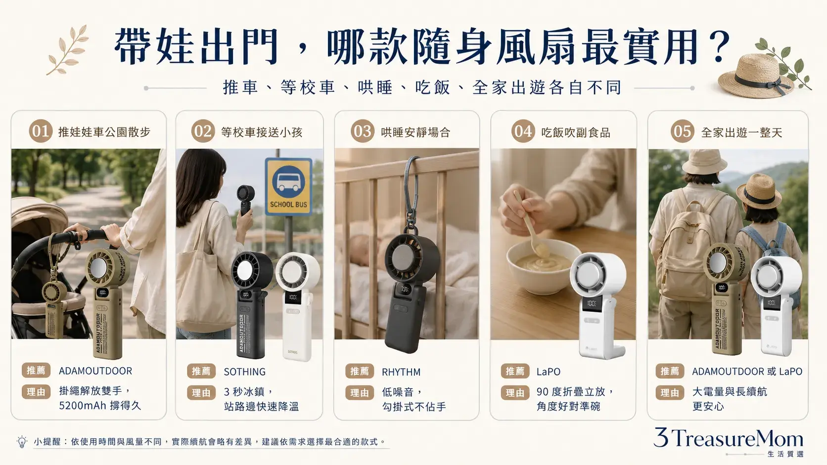 帶娃出門隨身風扇 推娃娃車等校車哄睡吃飯全家出遊