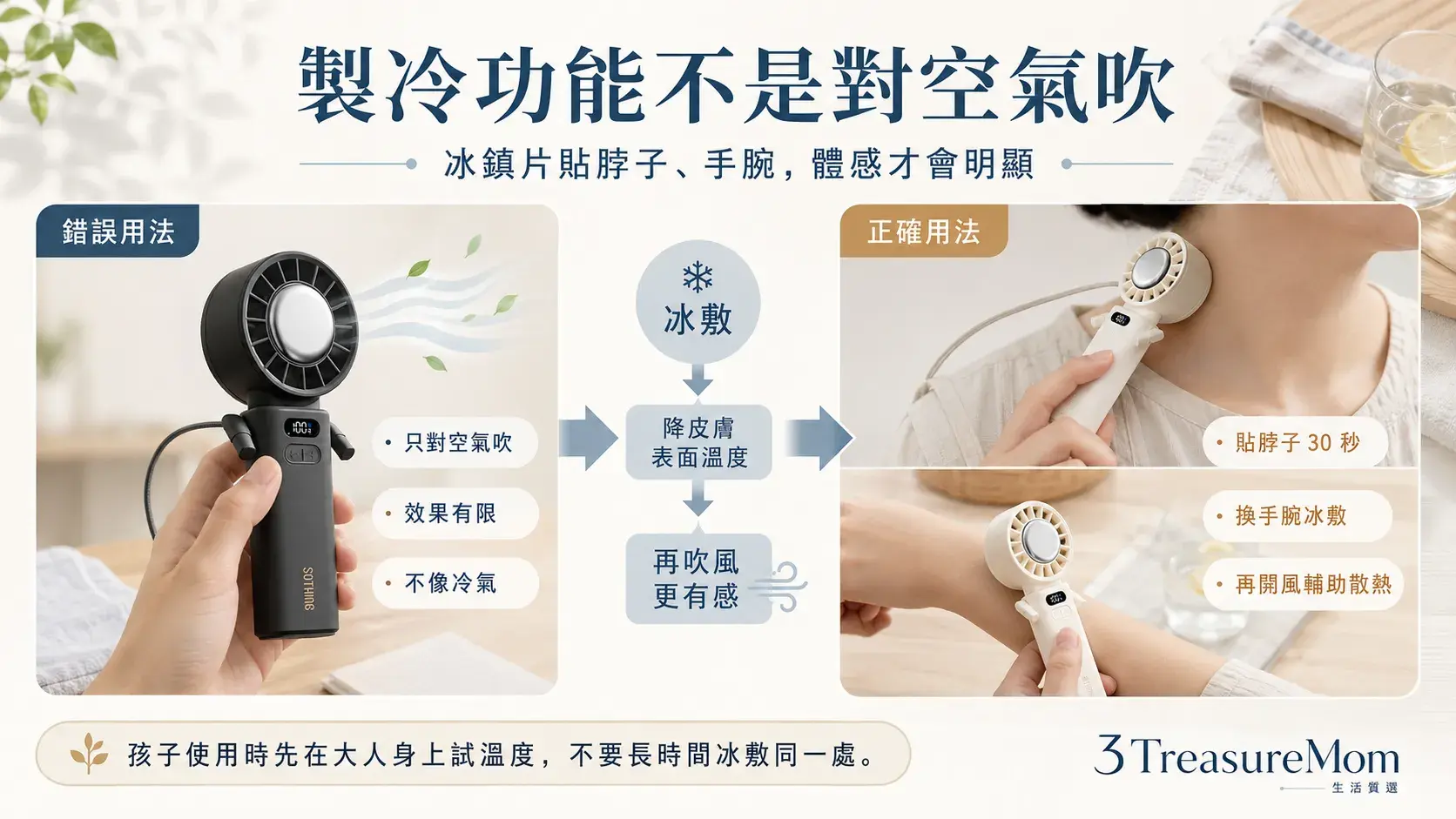製冷隨身風扇正確用法 冰鎮片貼脖子手腕才有感