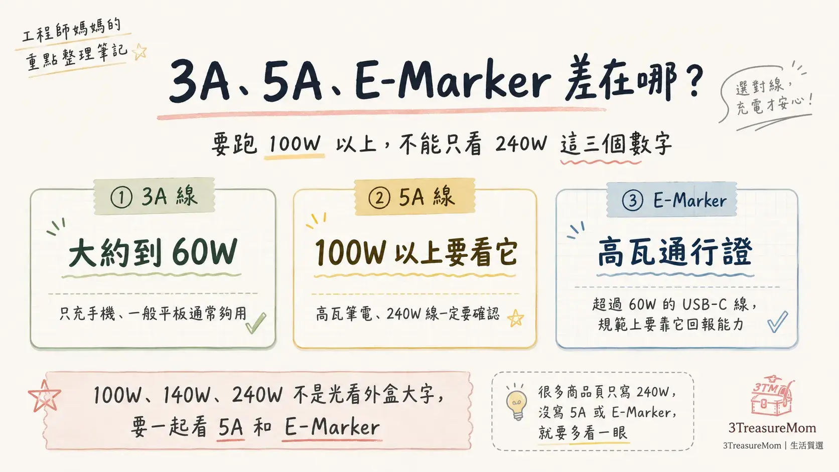 3A、5A 與 E-Marker 差異，Type-C 快充線選購重點