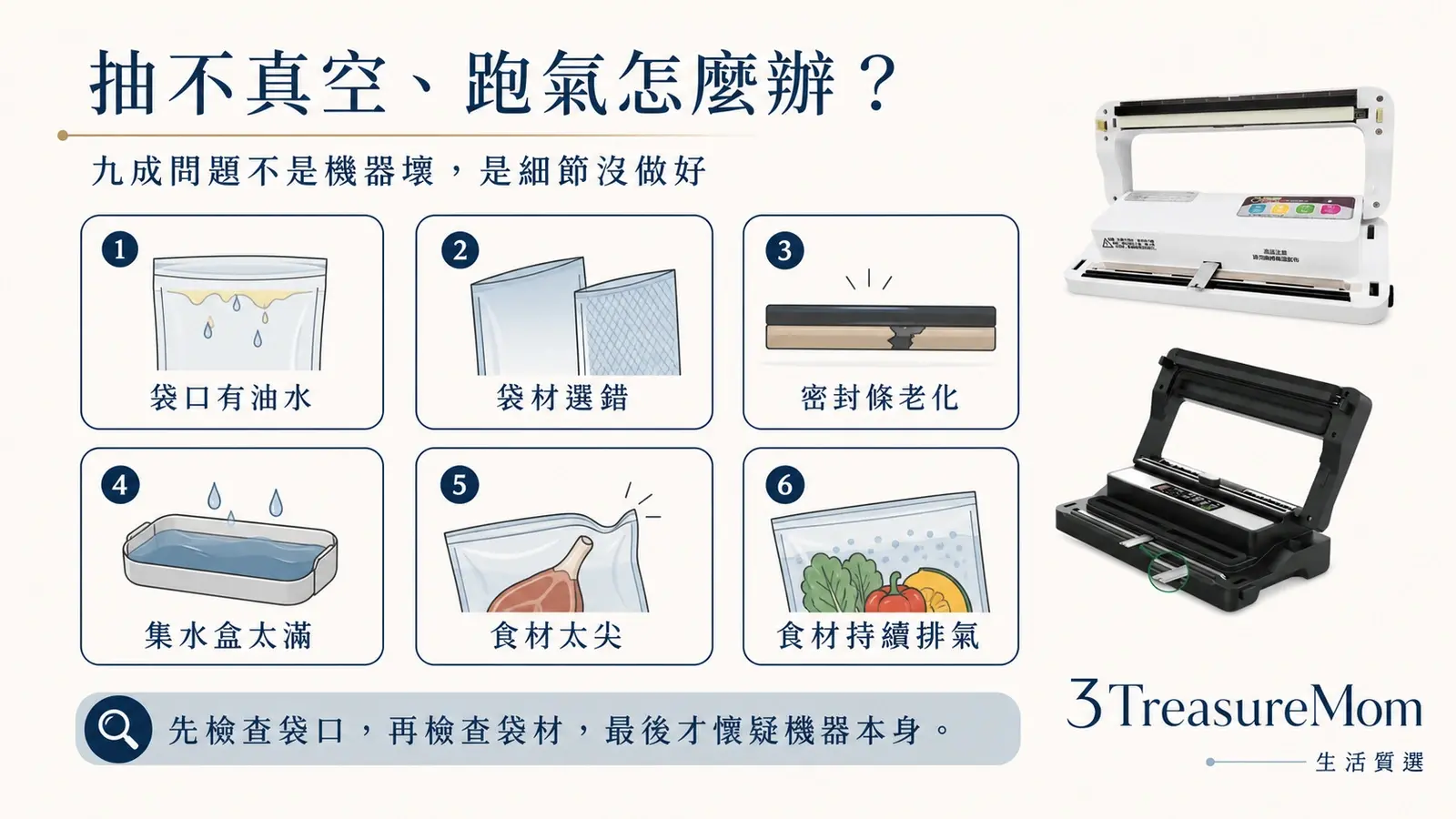 真空包裝機抽不真空與封口跑氣常見原因排查圖