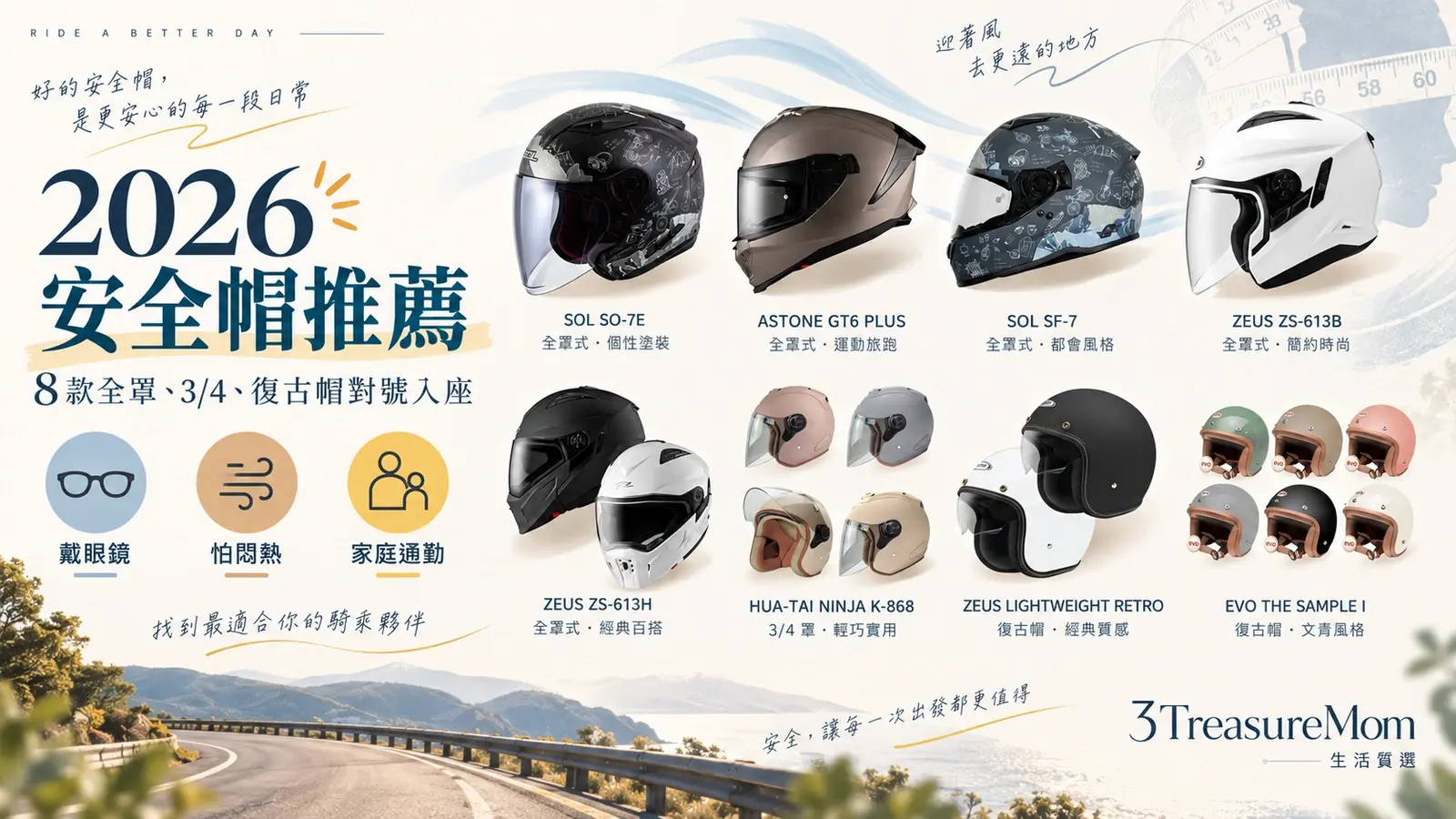 2026安全帽推薦8款SOL ASTONE ZEUS華泰與EVO全罩3/4復古安全帽比較封面