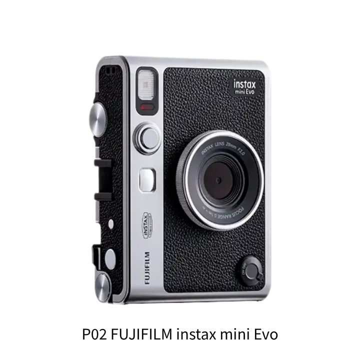 FUJIFILM instax mini Evo 數位混合拍立得產品去背圖，文章配圖與規格比較表用素材