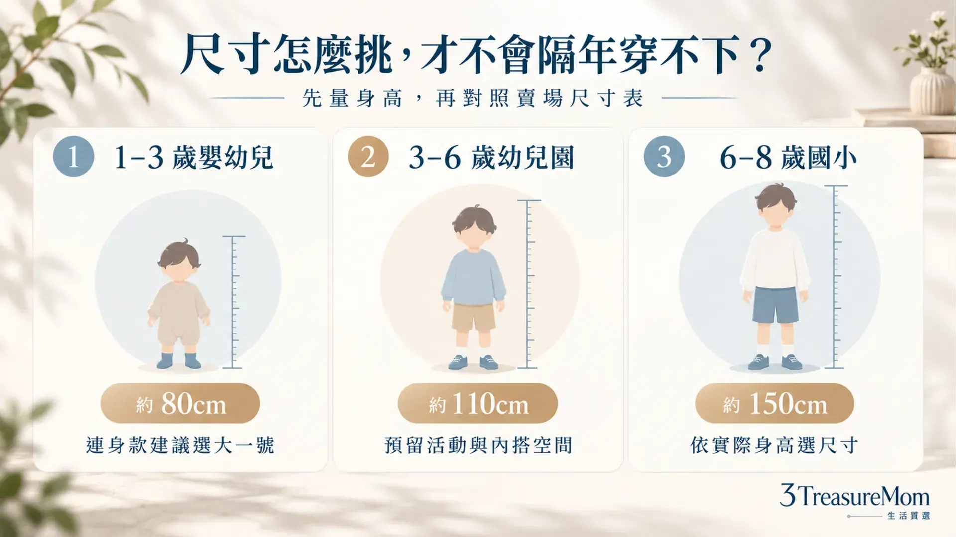兒童萬聖節服裝尺寸怎麼挑，嬰幼兒、幼兒園、國小三個年齡層尺寸對照資訊圖卡