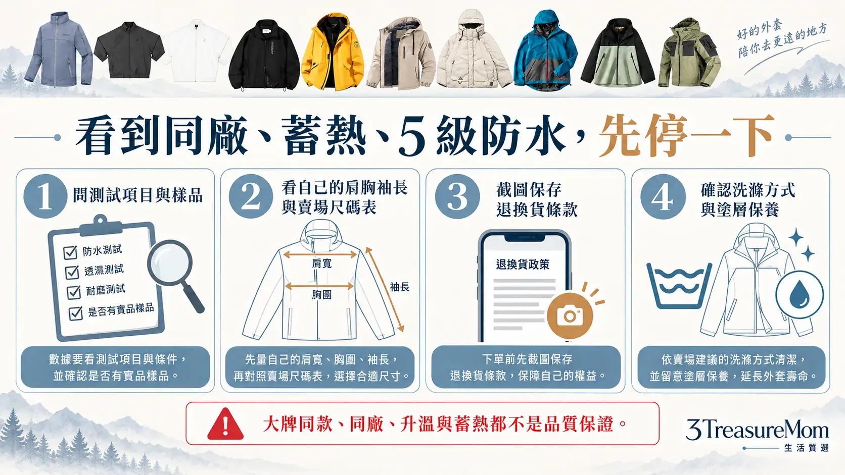 網購男生防風外套避雷清單，核對規格來源、尺碼表、退換貨與洗滌保養