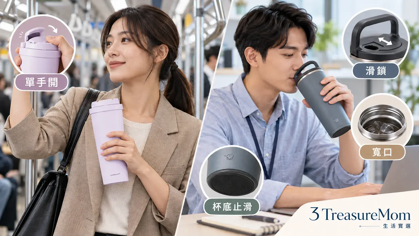 通勤咖啡保溫杯檢查單手開、滑鎖、寬口與杯底止滑四項設計