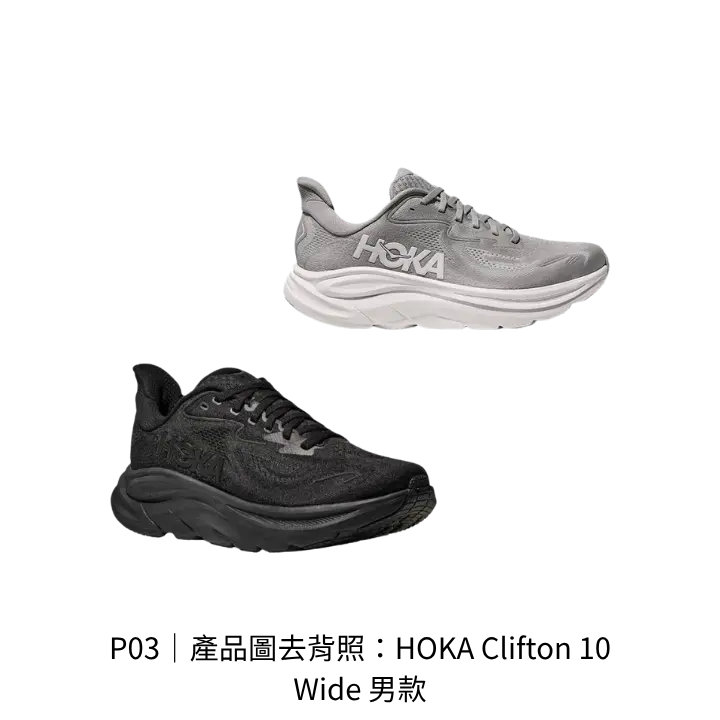 HOKA Clifton 10 Wide 男款 超寬楦（依文章商品頁） 寬楦鞋款產品去背照
