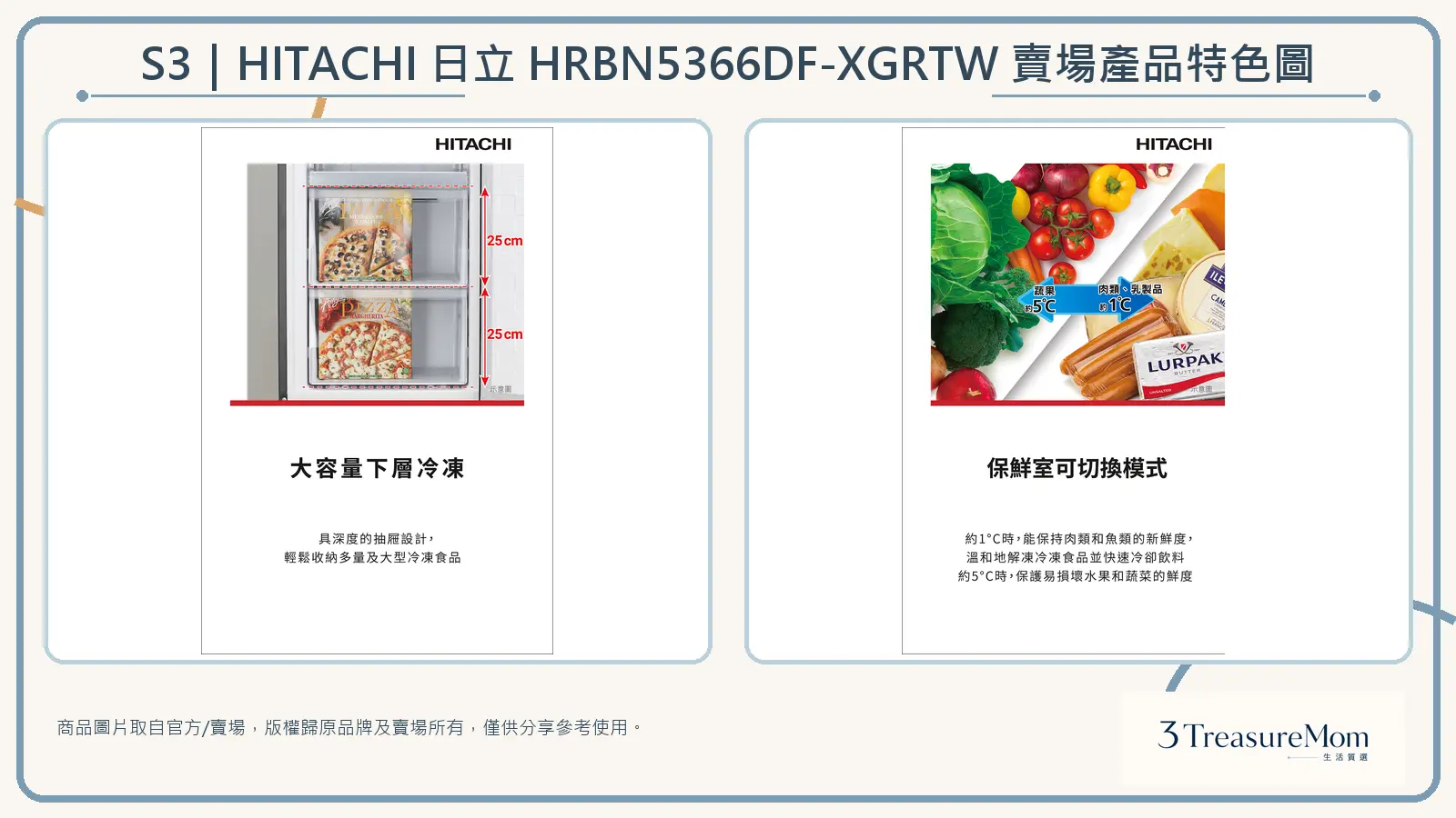 HITACHI 日立 HRBN5366DF-XGRTW 賣場產品特色圖，整理下層冷凍與保鮮模式