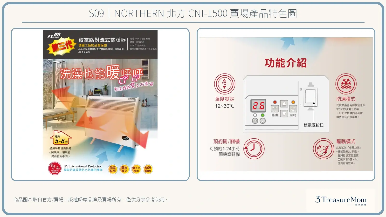 NORTHERN 北方 CNI-1500賣場產品特色圖，整理官方與賣場提供的外觀、功能及規格資訊